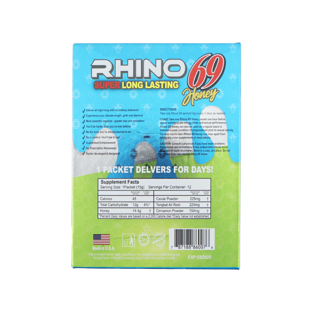Rhino 69 Blue Honey (12 Sachets) — product photo 1 | GoldenClimax.co