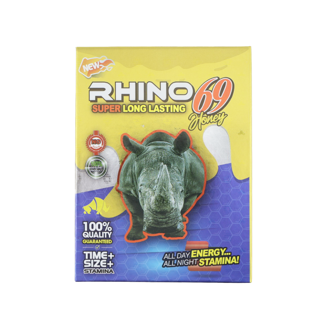 Rhino 69 Super Long Lasting Yellow Honey (12 Sachets) — Buy online at GoldenClimax.co