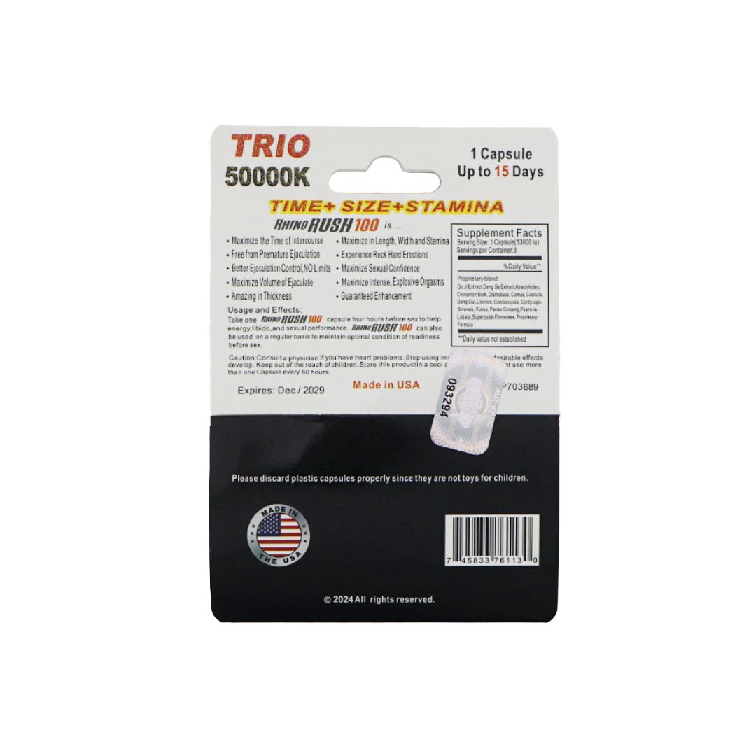 Rhino Rush 100 50000K Trio (3 Capsules) — product photo 1 | GoldenClimax.co